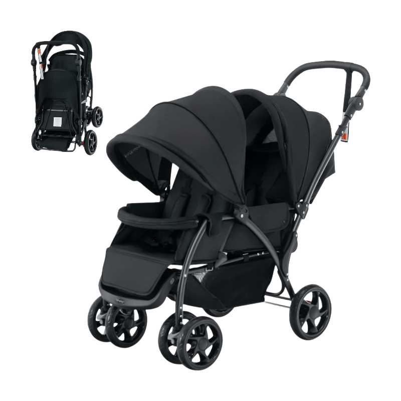 Costway faltbarer Doppelbuggy mit verstellbarer Rückenlehne & Sonnenschutz, 30 kg Tragfähigkeit, schwarz