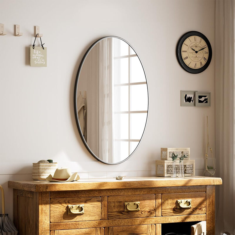 Oval Wall Mirror 61x91cm Black Circle Hanging Wall Home Decorative Wall Mounted Vanit