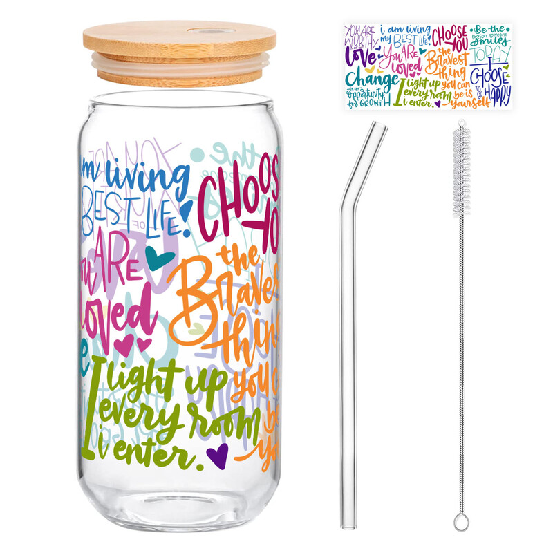 1pc Love Note Glass Tumbler, 500ml Valentine‘s Day Gift with “You Are Loved” Quotes &