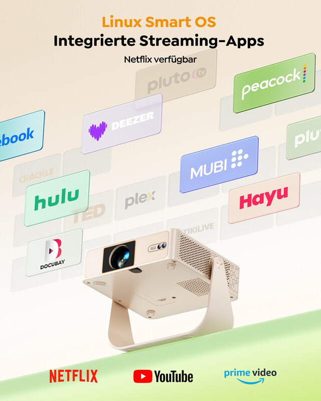 【Neuheit | Exklusiver Verkauf】YABER L1 Pro Native 1080P, 180 ANSI Lumen, 330° Drehbarer tragbarer Projektor mit flexiblem Ständer, Linux-System mit lizenziertem Netflix / Prime Video