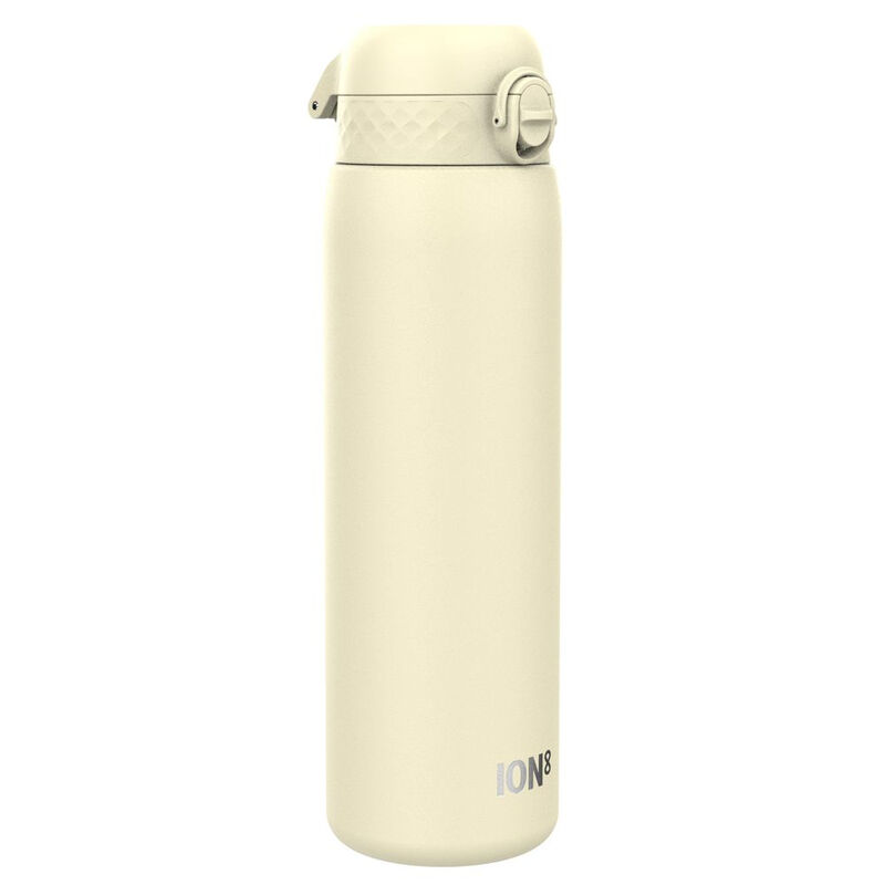 ION8 lichte 1200 ml stalen waterfles, niet geïsoleerd, lekvrij, gemakkelijk te openen, veilige sluiting, vaatwasmachinebestendig, klapdeksel, draaggreep, ideaal voor reizen & een actieve levensstijl, crèmewit