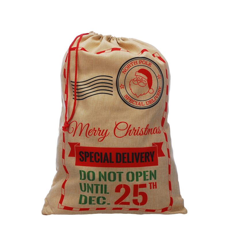 Festive 70Cm Natural Linen Sack-Special Delivery Stamp