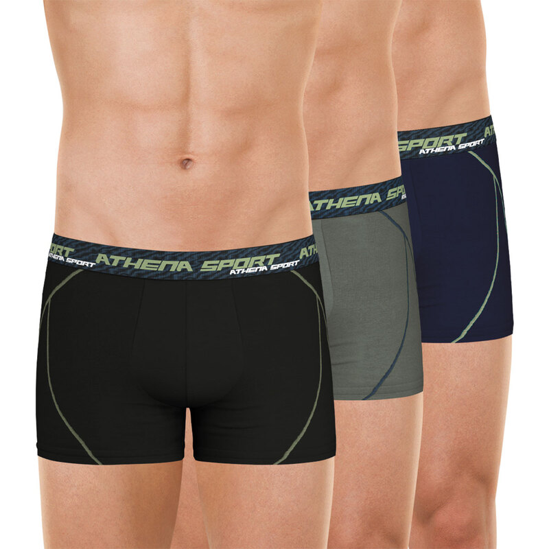 Athena Boxers de survêtement secs lot de 3, Noir-kaki-bleu marine