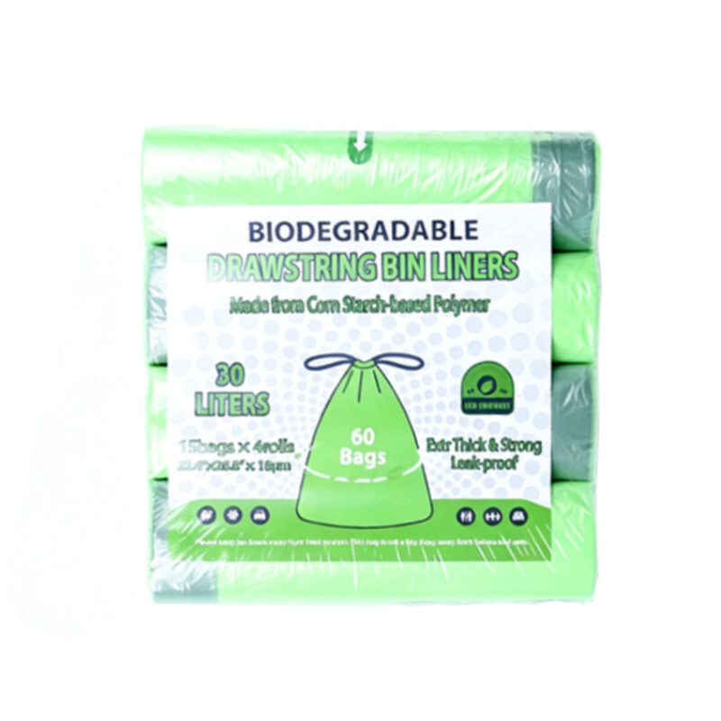 JORDAN&JUDY Biodegradable Drawstring Handle Garbage Bags, 30L, Suitable Living Room, Kitchen, Bathroom, 120 Counts, Green