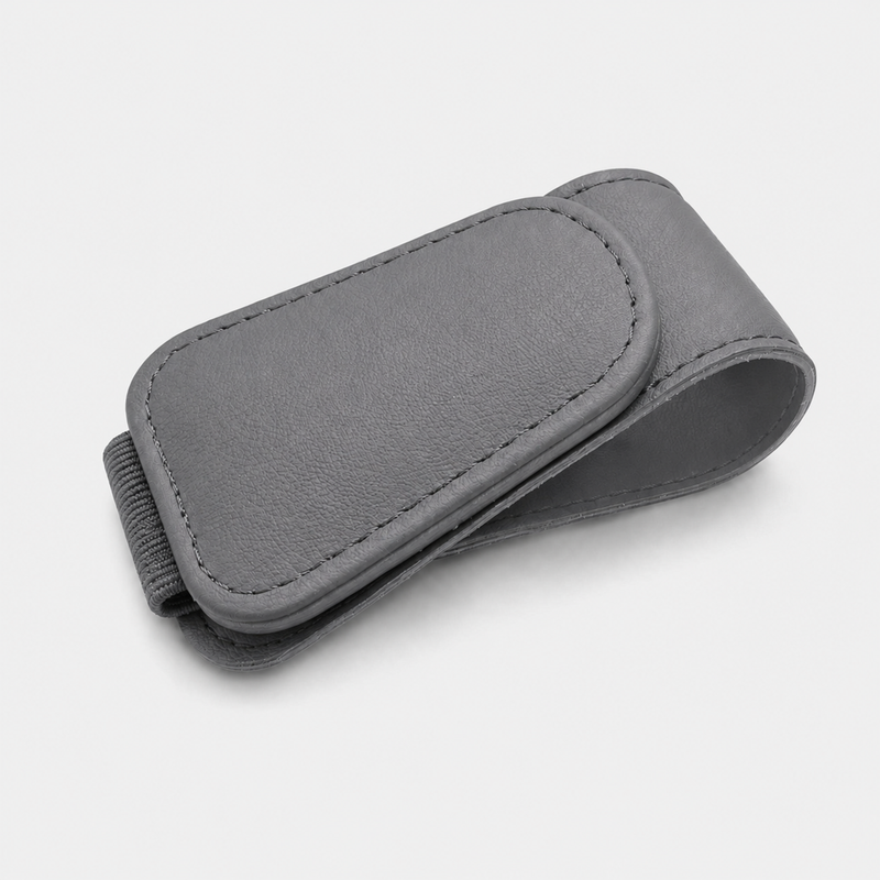 Oxerbog Magnetische lederen zonnebrilhouders, zonnebrilclips, accessoires voor zonnekleppen, opbergrekken voor zonnekleppen, ticket- en kaarthouders, brillenclips en -haken, met één hand te bedienen dankzij magnetische sluiting, krasbestendig, accessoires voor het auto-interieur, grijs
