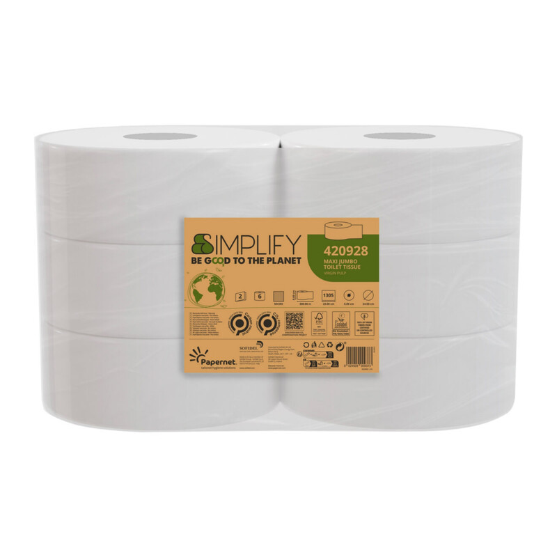 Papernet Maxi Jumbo Toilet Rolls 300m 60cm Core, 14.5GSM, 6 Rolls Per Case - Zero Carbon