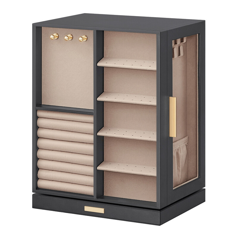 Ochama Joyfurnos Jewellery Box 360° Rotating, Jewellery Organiser With 5 Drawers, Jewellery Display Case, Glass Window, Spacious, Vertical Jewellery Storage, Open Design, Great Gift, Slate Grey