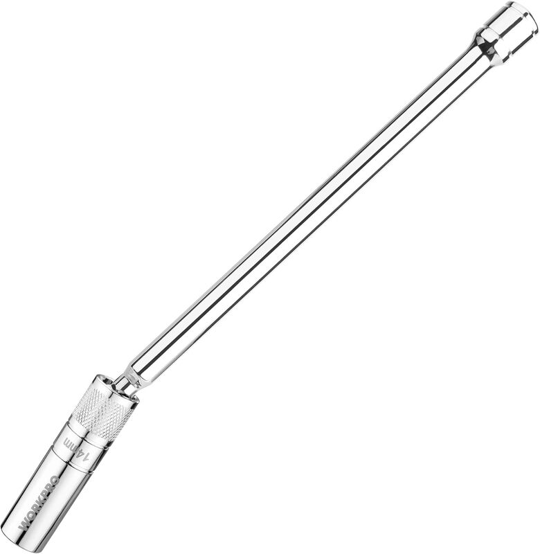 WORKPRO 14 mm Magnetische Zündkerbschlüsselsatz, 3/8" Antrieb x 300 mm | 12-Kantschlüssel, Dünne Wand, Drehgelenk, Verlängerter Reichweite, Magnetische Halterung, Auto- und Motorradreparatur