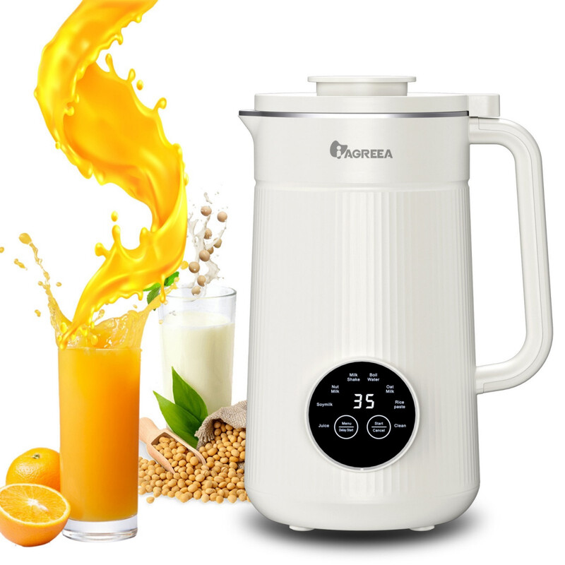 IAGREEA 8-in-1 notenmelkmaker, 35 oz sojamelkmaker, voor haver-, soja-, plantaardige en zuivelvrije dranken, 2 u warmhoudfunctie, blender voor op het aanrecht, 10 messen, 12 u uitgestelde start, BPA-vrij, zelfreinigend, wit