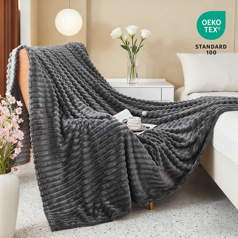 XLLX Kuschelige flauschige Decke, Gestreifte Flanelldecke, Couchdecke, Warme Kuscheldecke, Sofadecke, Vielseitige Decke für Bett, Sofa, Schlafzimmer, Büro, Superweiche Decke, Dunkelgrau 150x200 cm