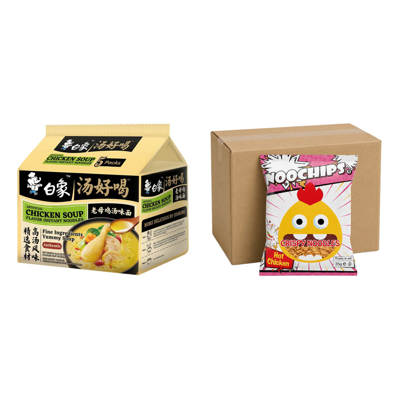 Bai Xiang Hühnersuppe Nudeln und knusprige Hühnchen-Nudeln Kombi