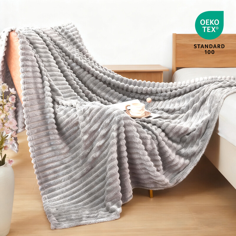 XLLX Kuschelige flauschige Decke, Gestreifte Flanelldecke, Couchdecke, Warme Kuscheldecke, Sofadecke, Vielseitige Decke für Bett, Sofa, Schlafzimmer, Büro, Superweiche Decke, Hellgrau 130x170 cm