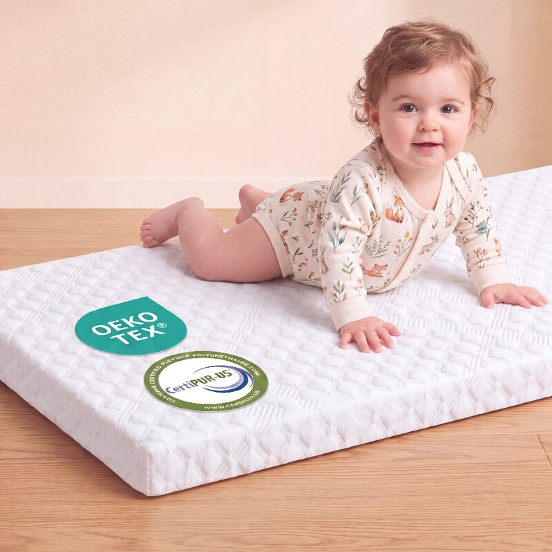 Benrita Baby Thin Mattress for Stroller | 120x60cm White Waterproof Washable Cover, Breathable Polyurethane Foam & Non-Slip Bottom