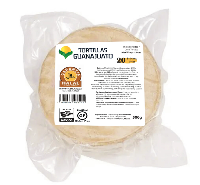 Guanajuato gelbe Mais-Tortillas (für Mexiwraps) - 500 g, 15 cm