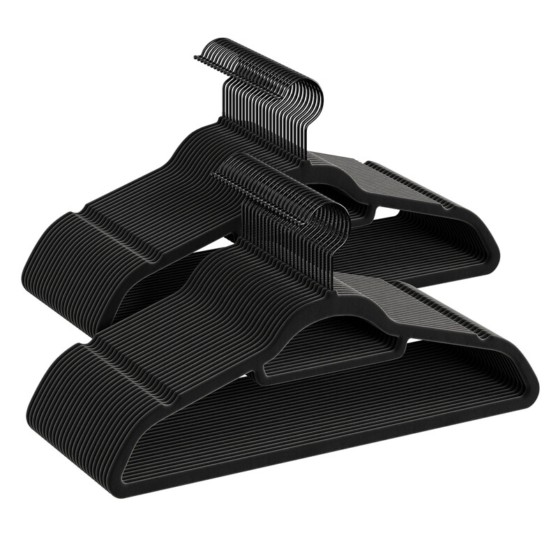 Ochama Velvet Clothes Hangers, Set of 50 with Black Swivel Hook, Non-Slip and Space Saver, for Jacket, Shirt, Dress, Pants, Tie, Black