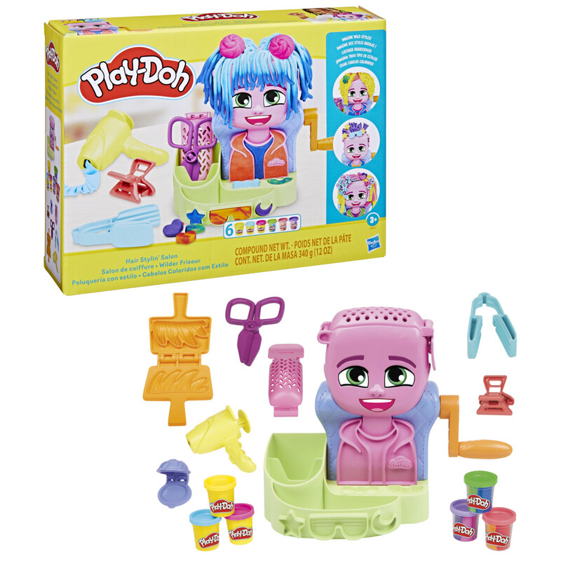 Play-Doh Toy Arts Crafts Clay Dough Hair Stylin' Salon Set for Kids with Fun Accessories and Creative Hair Play