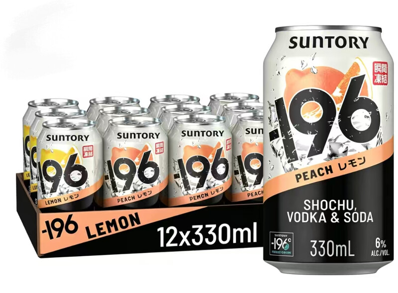 Suntory 196 Vodka Soda & Shochu Ready to Drink Cocktail Peach 12x330ml