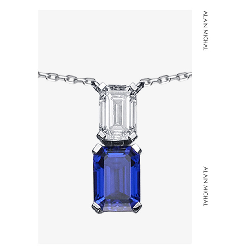 ALAIN MICHAL Illume S925 vergoldeter Silber 2 Karat Saphir und synthetischer Diamant Doppelstein Halskette Geschenk