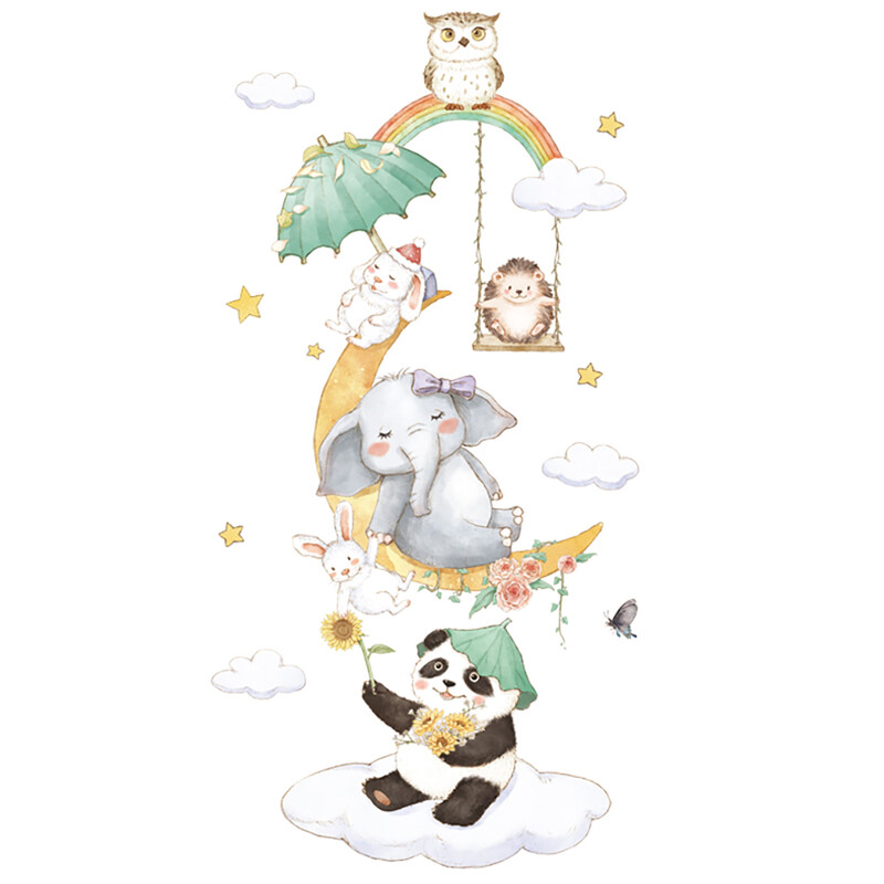 Super Cute Animals Tree Panda Koala Otter Deer Bear Monkey Peel and Stick Wall Sticke