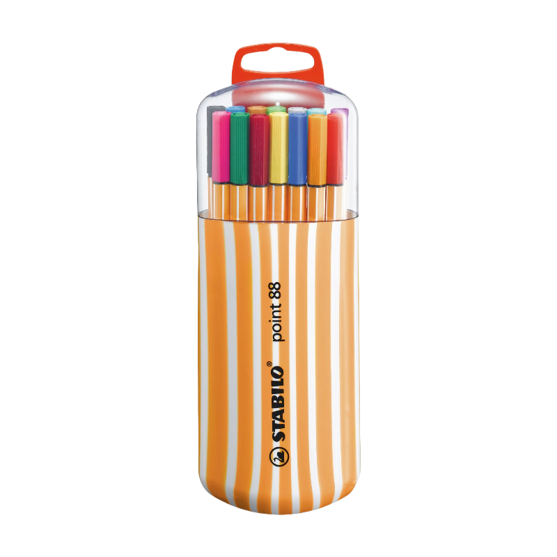 STABILO point 88 - Fineliner - Zebrui Case - Verpakking van 20 - Assorted Colours met ophangtab
