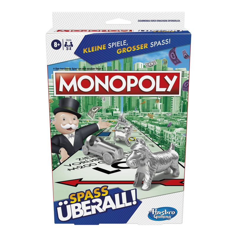 Hasbro Monopoly Grab and Go bordspel - Reiseditie, 2-4 spelers, leeftijd 8+