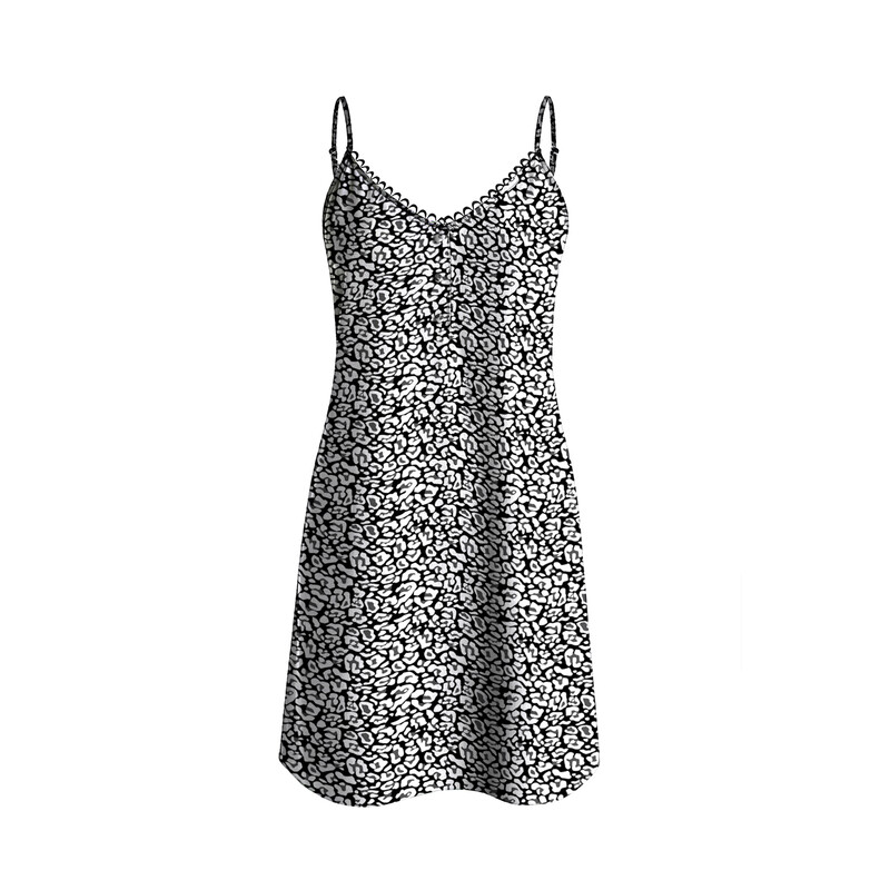 round-neck black leopard-print suspender dress S
