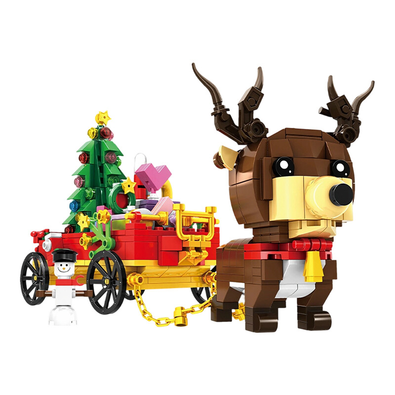 Woma Kerst Rendier & Cadeauwagen Bouwstenen Set, 478 Stuks Kerst Slee Bouwstenen Speelgoed, DIY Montage Bouwset, Kerstdecoratie Cadeau Voor Kinderen Leeftijd 6+ Jongens Meisjes