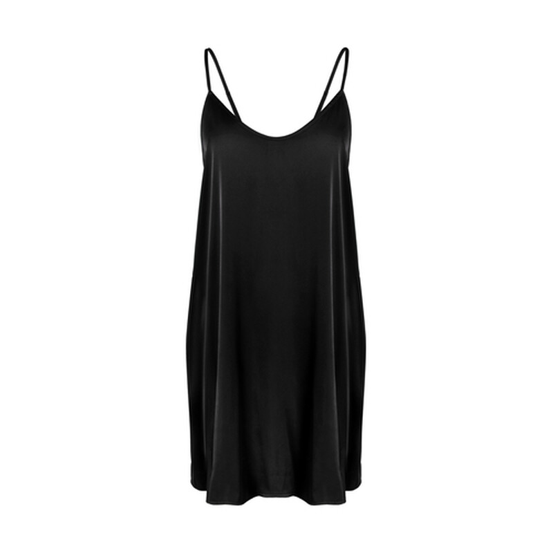 round-neck black silk-like suspender dress M