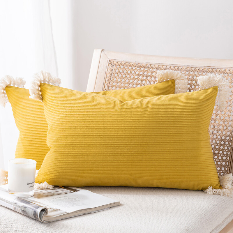 Pack of 2 Corduroy Soft Pillow Covers Decorative Striped Velvet Throw Pillows with Co