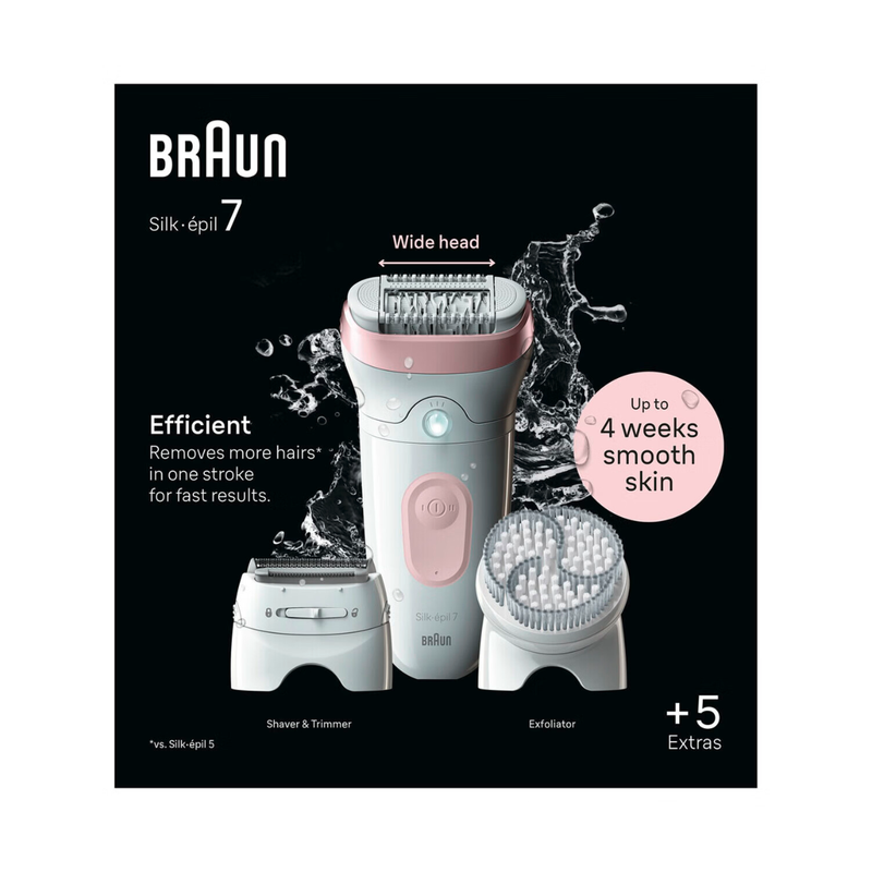 Braun White Silk-Épil 7, Se7-060, Epilator For Easy Hair Removal, Lasting Smooth Skin, 40 Minutes Of Runtime, /Flamingo