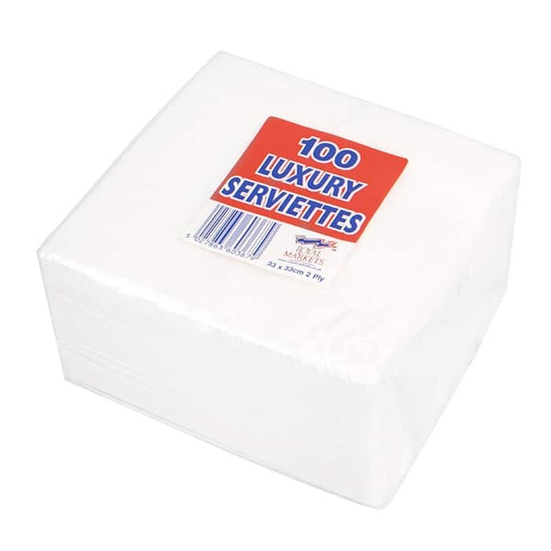 s 2ply White Paper Serviett, 33 x 33cm, pack of 100