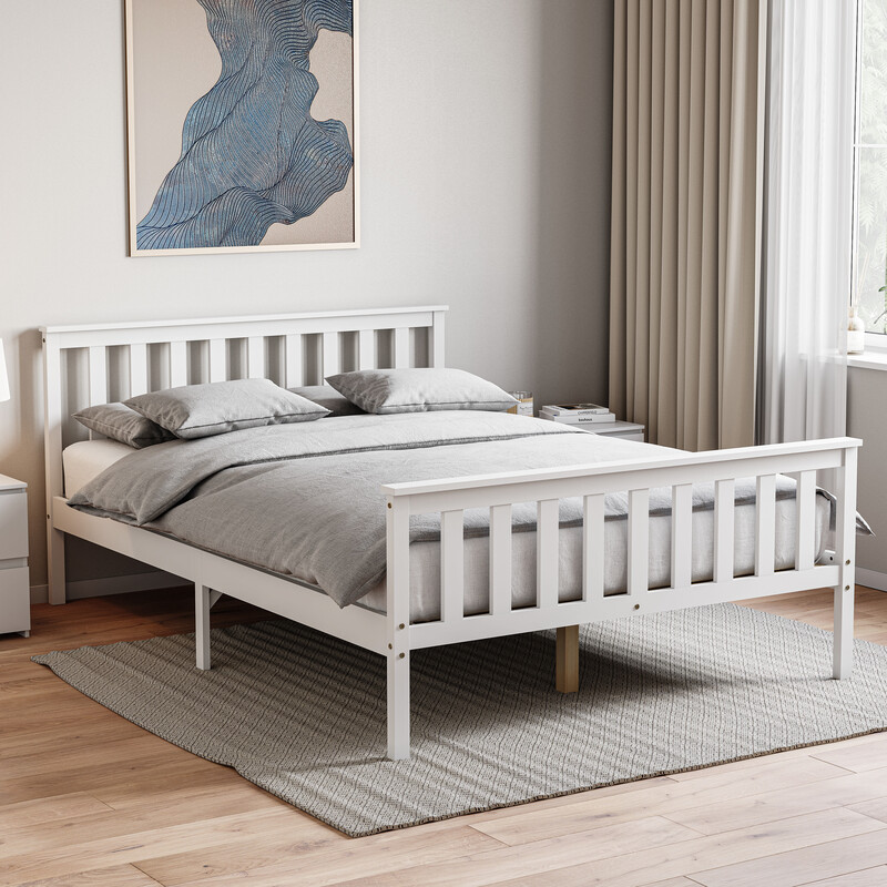 Vida Designs Bed Frame Milan Wooden High Foot White Double