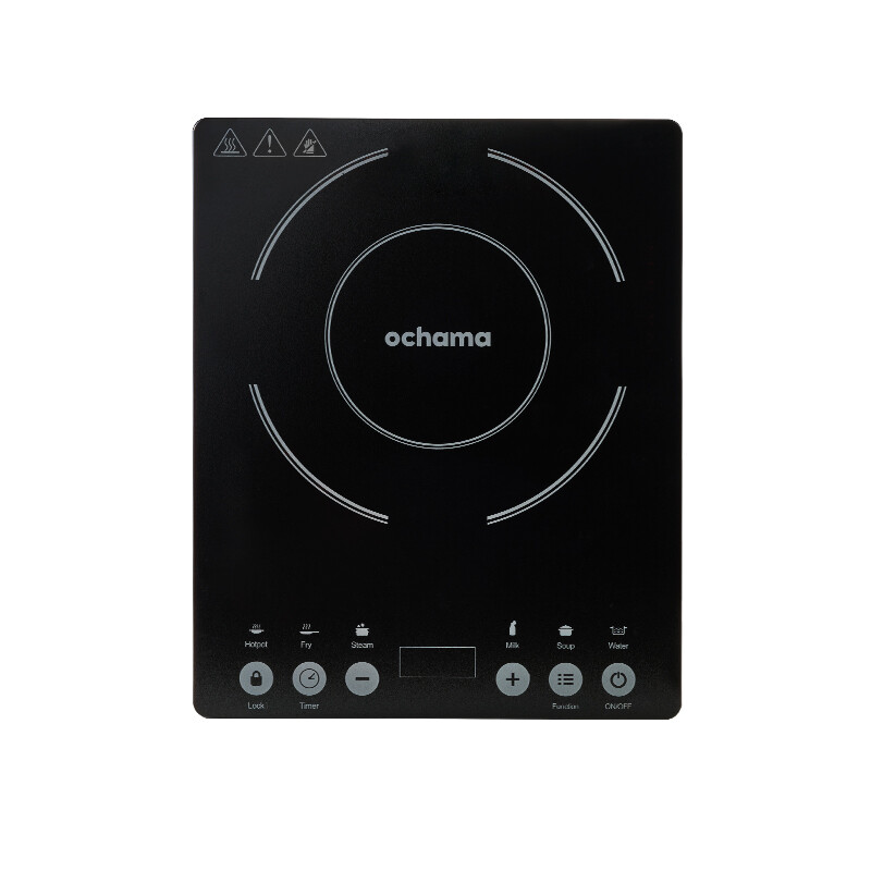 ochama Inductiekookplaat 2000W, Elektrische Eenpits Kookplaat met Touchbediening, 10 Vermogensstanden en 6 Functies, Duurzaam Glazen Paneel, Zwart