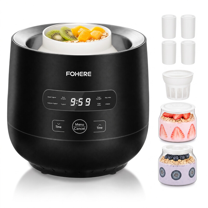 FOHERE Yoghurtmaker, Yoghurt inclusief 2 XXL glazen bakjes (2000 ml en 1400 ml)