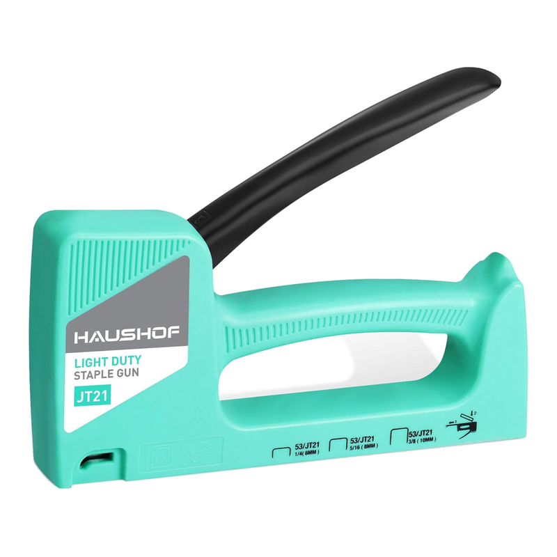 HAUSHOF Hand Stapler Gun Green Upholstery Staple Gun Wood Stapler for Staples Type 53, with 800 Staples 8 mm and Staple Remover for Wood, Fabric, Furniture
