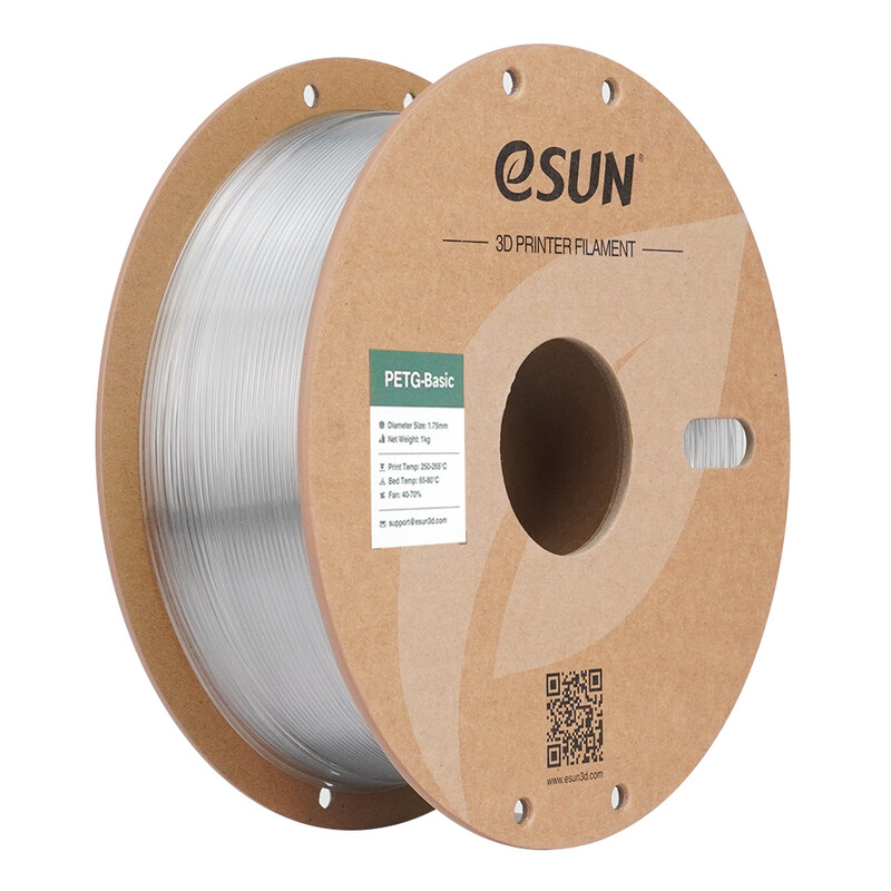 eSUN PETG-Basic Transparant 3D Filament 1,75 mm, Hoge Snelheid Printen, Kosteneffectief Inlopmateriaal Voor 3D Printen 1 kg (2,2 lbs) Kartonnen Spoel