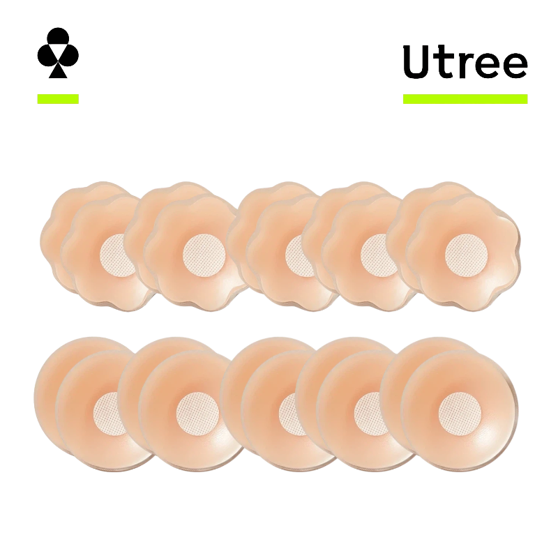 Utree - Women's No-Wire Anti-Poking Invisible Silicone Bra Pads, 5 Pairs of Floral + 5 Pairs of Round