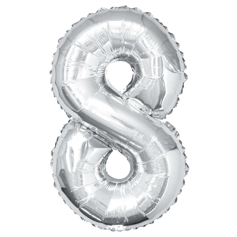 Unique Giant Number 8 Balloon, Silver, 86cm