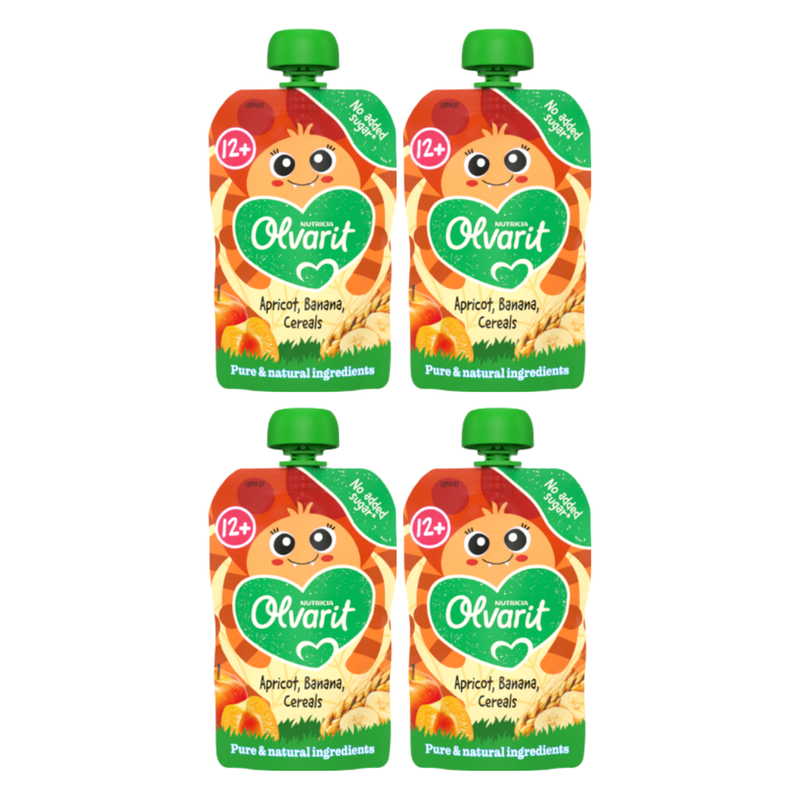 Olvarit Gourde de fruits Abricot banane céréales 100 g * 4