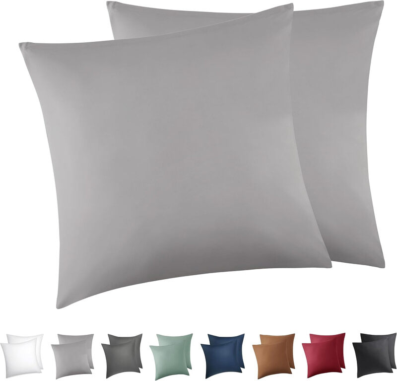 Kissenbezug 80x80 2er Set - 90% Baumwolle Kopfkissenbezug 80x80, Kissenbezüge mit Reißverschluss, Oeko-TEX, Kissenhülle - Weich Atmungsaktiv und Langlebig für Bett Sofa, Hellgrau