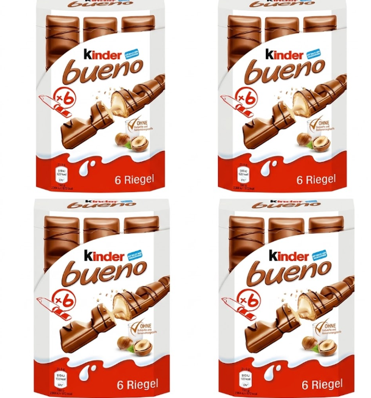 Vorteilspack 4 x Kinder Bueno Vollmilchschokolade Waffelriegel 6 x 21,5 g