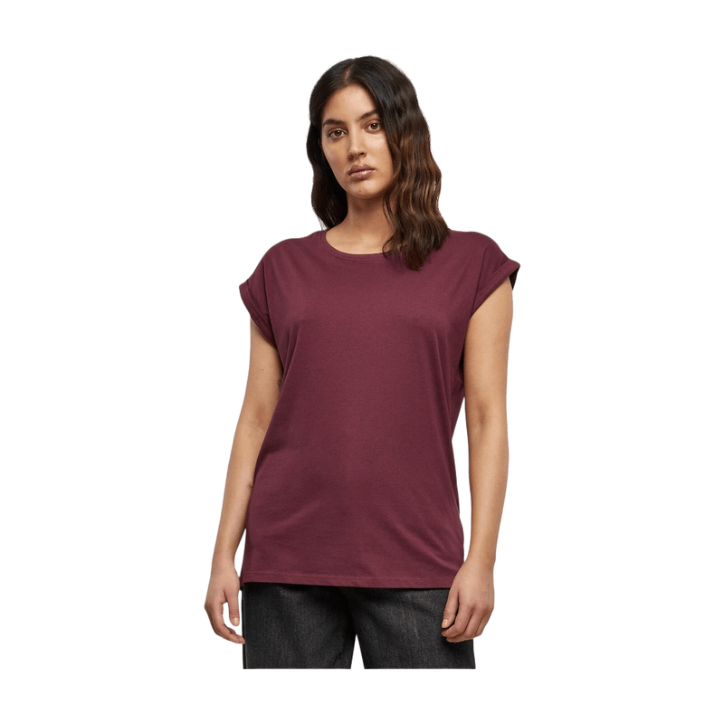 Dames extra lange schouder T-shirt cherry M
