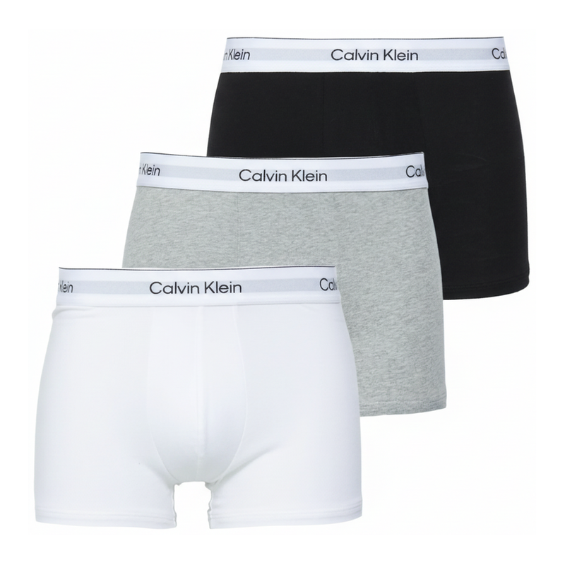Calvin Klein Herren Bekleidung: 3er-Pack Trunk Icon Baumwoll-Stretch Slips Schwarz, Weiß, Grau meliert
