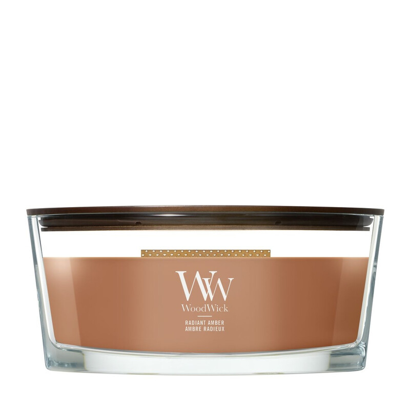 Yankee Candle WoodWick Kerze - Radiant Amber Ellipse Duftkerze mit Holzdocht für atmosphärisches Flackern