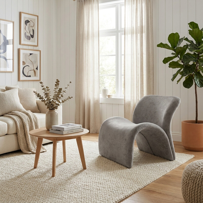 URBAN MEUBLE Wave Serie Sattel-Loungesessel - Hellgrauer strukturierter Stoff, 73*79*73 cm (1 Stück), Menschen- & Haustier-Sofa, Mensch- & …