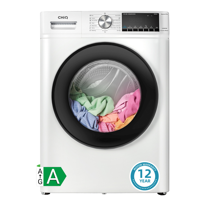 CHiQ Frontlader Waschmaschine 10 kg, BLDC Motor 1400 U/min, 15 Programme inkl. Dampfwäsche, 1-Touch Smart & 15-Min Schnellwäsche, Schmalteufe, Weiß, EEKA, Für Küche/Haushalt/Wohnung, CFL100-14586IM3XWA, 2025