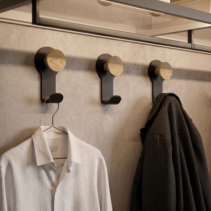 kapanou Double Coat Hooks Wall Mounted Set of 8, Vintage Brown Rubberwood Hooks with Sturdy Black Metal Hanger for Jackets, Towels or Hats, Decorative Hooks for Bathroom, Bedroom, Entryway, New Year Sale, Top Gift Picks