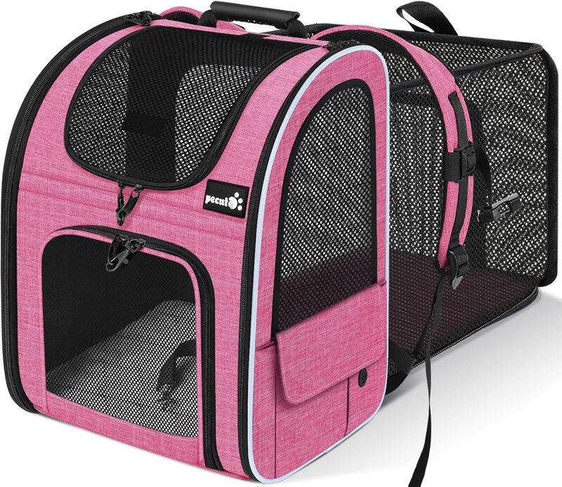 Pet Carrier Backpack Expandable Pink