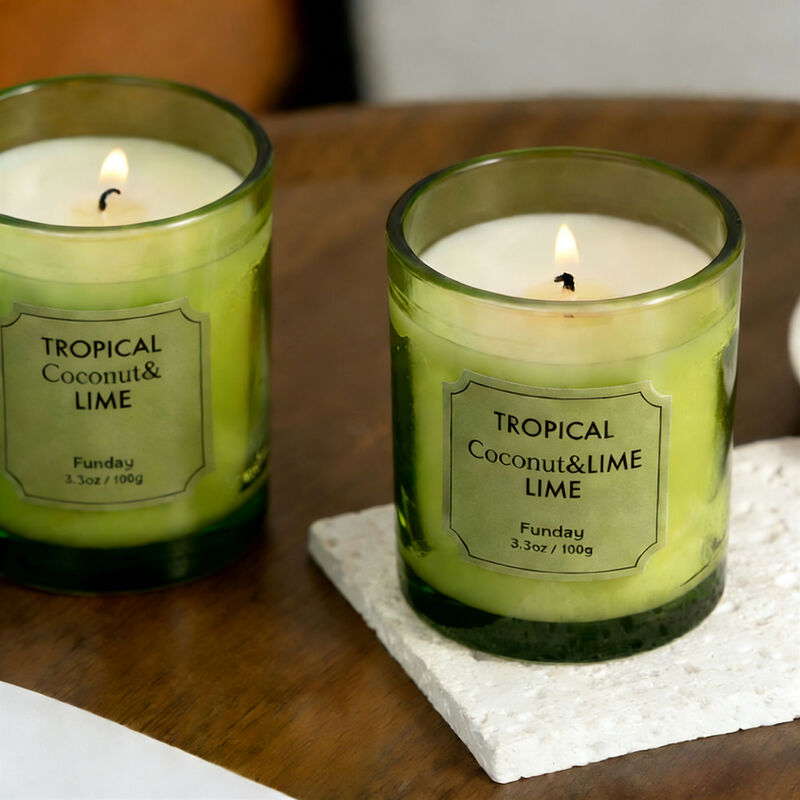 Amber Time Scented Candle - Tropical Coconut & Lime (Green), 100G, 1PC