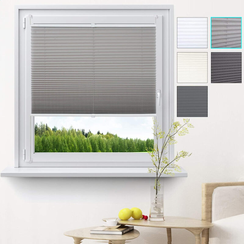 WOLTU Plissee Klemmfix ohne Bohren 95x130cm (BxH) Grau, Plissee mit Klemmhalterung, Lichtdurchlässig, Sicht- und Sonnenschutz Easyfix Rollo für Fenster & Tür